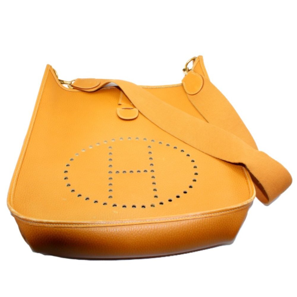 Authentic! Hermes Evelyne Natural Tan Clemence Leather GM Handbag Purse​